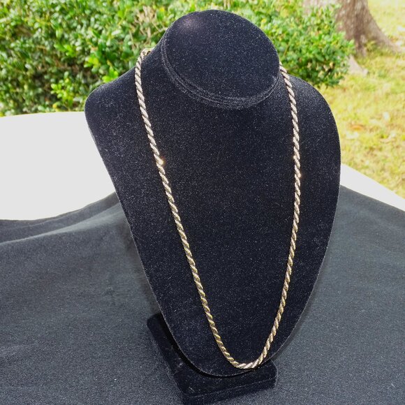 Trifari Jewelry - Vintage Trifari Black Cord and Gold Tone Rope Chain Necklace 24"